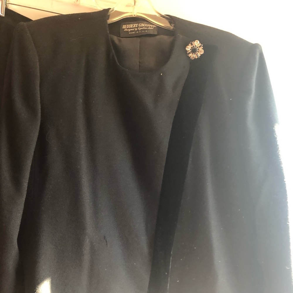 Vintage Herbert Grossman Black Wool Suit trimmed in black velvet.14